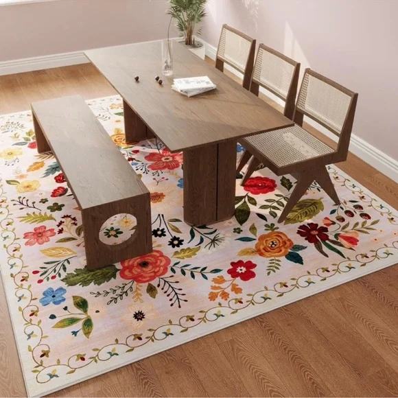 NEW White Floral Boho Vintage MulticolorArea Rug Carpet 5' x 7'
